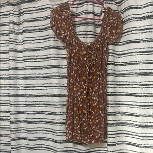 Floral Brown Puff Sleeve Dress